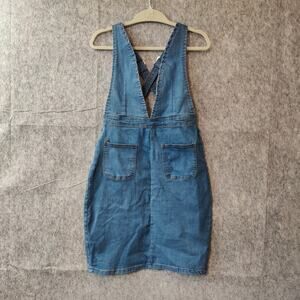 80s 90s Festival Plunging Vneck Romantic Streetwear Pinafore Overall Denim Dress